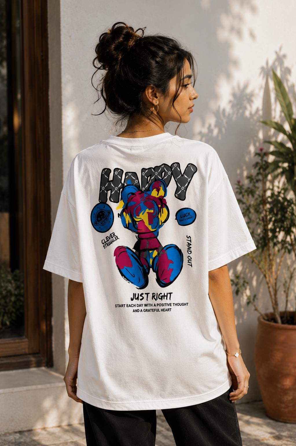 The Stranger'z Happy Bear LuxeSilk Oversized Tee